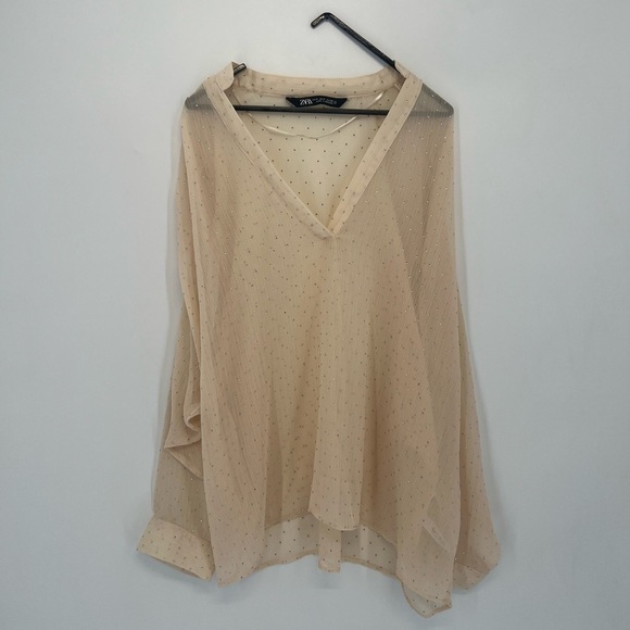 Zara Oversized Rhinestone Semi Sheer Blouse - Picture 2 of 9